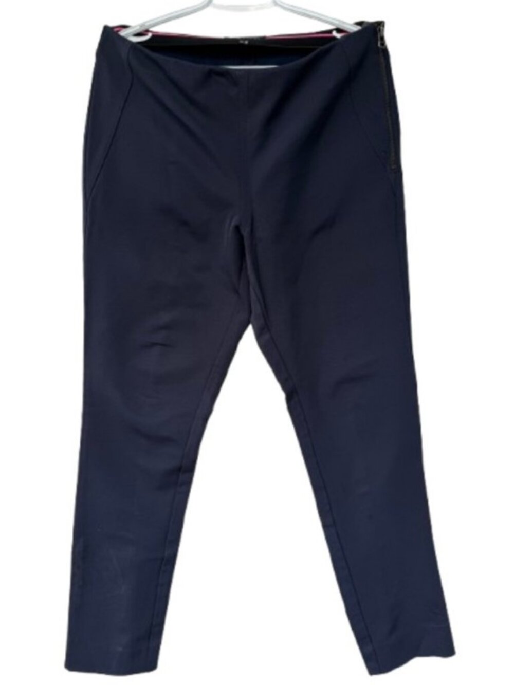 Pink Tartan slim straight ankle zip pants navy blue women's size 8